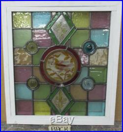 VICTORIAN ENGLISH LEADED STAINED GLASS WINDOW Hand Painted Bird 17 x 18.75