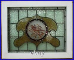 VICTORIAN ENGLISH LEADED STAINED GLASS WINDOW Hand Painted Bird 22.25 x 18