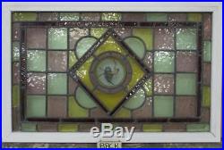 VICTORIAN ENGLISH LEADED STAINED GLASS WINDOW Hand Painted Bluebird 31 x 20
