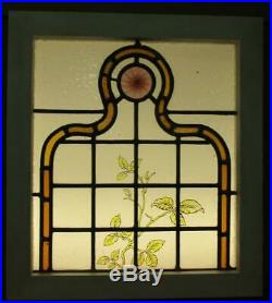 VICTORIAN ENGLISH LEADED STAINED GLASS WINDOW Hand Painted Vines 18.5' x 20.25