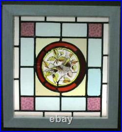 VICTORIAN ENGLISH LEADED STAINED GLASS WINDOW Lovely Hand Painted Bird 17' x 18