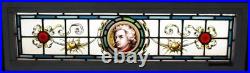 VICTORIAN ENGLISH LEADED STAINED GLASS WINDOW Mozart Hand Painted 35.5 x 10