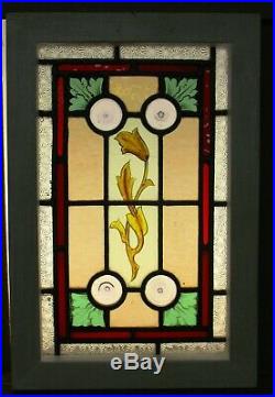 VICTORIAN ENGLISH LEADED STAINED GLASS WINDOW Small Hand Painted 12.75 x 19.25