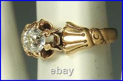 VICTORIAN EURO DIAMOND Ring 1890s 14k GOLD Sz 5 HANDS CRESCENTS $1999 Appraisal