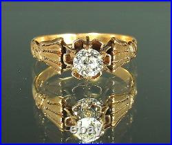 VICTORIAN EURO DIAMOND Ring 1890s 14k GOLD Sz 5 HANDS CRESCENTS $1999 Appraisal