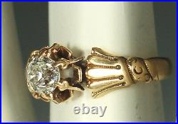 VICTORIAN EURO DIAMOND Ring 1890s 14k GOLD Sz 5 HANDS CRESCENTS $1999 Appraisal