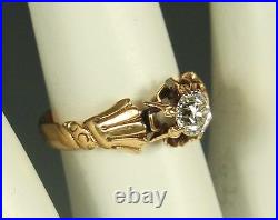 VICTORIAN EURO DIAMOND Ring 1890s 14k GOLD Sz 5 HANDS CRESCENTS $1999 Appraisal