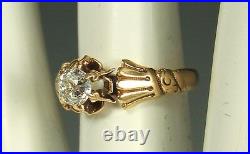 VICTORIAN EURO DIAMOND Ring 1890s 14k GOLD Sz 5 HANDS CRESCENTS $1999 Appraisal