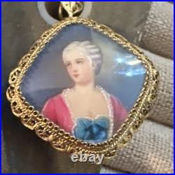 VICTORIAN HAND Painted MINIATURE Portrait GOLD Gilt 800 Silver Pendant Brooch