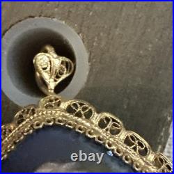 VICTORIAN HAND Painted MINIATURE Portrait GOLD Gilt 800 Silver Pendant Brooch