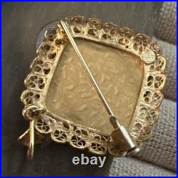 VICTORIAN HAND Painted MINIATURE Portrait GOLD Gilt 800 Silver Pendant Brooch