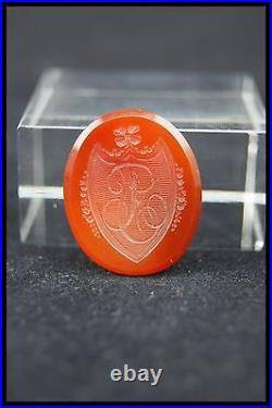 VICTORIAN INTAGLIO HAND CARVED CARNELIAN UNMOUNTED ITALIAN CAMEO 25mm MONOGR. TA