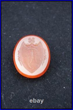 VICTORIAN INTAGLIO HAND CARVED CARNELIAN UNMOUNTED ITALIAN CAMEO 25mm MONOGR. TA