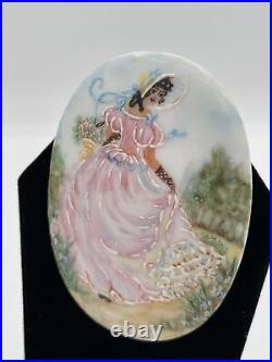 VICTORIAN Oval HAND-PAINTED Porcelain Woman PIN/BROOCH & EARRINGS