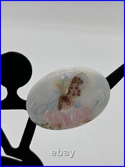 VICTORIAN Oval HAND-PAINTED Porcelain Woman PIN/BROOCH & EARRINGS