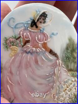 VICTORIAN Oval HAND-PAINTED Porcelain Woman PIN/BROOCH & EARRINGS