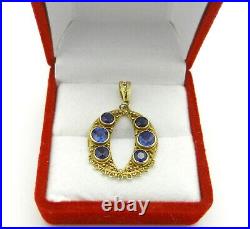 VINTAGE HAND MADE VICTORIAN FILIGREE SAPPHIRE CHARM PENDANT in 14k GOLD