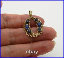 VINTAGE HAND MADE VICTORIAN FILIGREE SAPPHIRE CHARM PENDANT in 14k GOLD