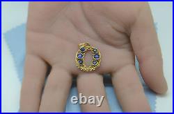 VINTAGE HAND MADE VICTORIAN FILIGREE SAPPHIRE CHARM PENDANT in 14k GOLD