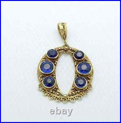 VINTAGE HAND MADE VICTORIAN FILIGREE SAPPHIRE CHARM PENDANT in 14k GOLD