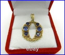 VINTAGE HAND MADE VICTORIAN FILIGREE SAPPHIRE CHARM PENDANT in 14k GOLD