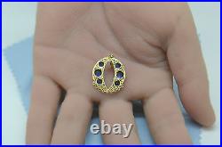 VINTAGE HAND MADE VICTORIAN FILIGREE SAPPHIRE CHARM PENDANT in 14k GOLD