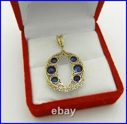 VINTAGE HAND MADE VICTORIAN FILIGREE SAPPHIRE CHARM PENDANT in 14k GOLD