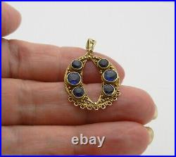 VINTAGE HAND MADE VICTORIAN FILIGREE SAPPHIRE CHARM PENDANT in 14k GOLD