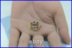 VINTAGE HAND MADE VICTORIAN FILIGREE SAPPHIRE CHARM PENDANT in 14k GOLD