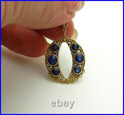 VINTAGE HAND MADE VICTORIAN FILIGREE SAPPHIRE CHARM PENDANT in 14k GOLD