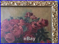 VINTAGE Victorian antique rose flower floral hand painted original oil PAINTING