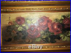 VINTAGE Victorian antique rose hand painted original oil PAINTING floral flower