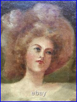 VINTAGE woman portrait original oil painting hand painted Victorian antique old