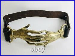 VTG 1970s Georges Mailian Brass Victorian Clasping Hands Belt Brown Leather S