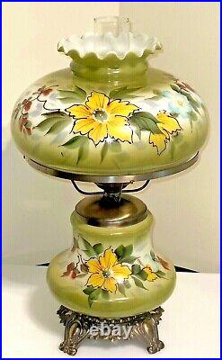 VTG Gone With the Wind 18 Hurricane Parlor 3-way Floral Table Lamp Hand Painted