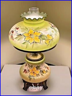 VTG Gone With the Wind 18 Hurricane Parlor 3-way Floral Table Lamp Hand Painted