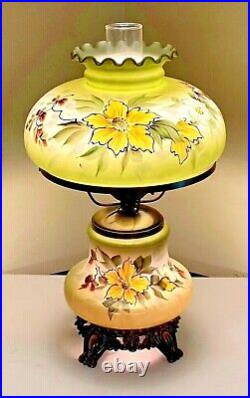 VTG Gone With the Wind 18 Hurricane Parlor 3-way Floral Table Lamp Hand Painted