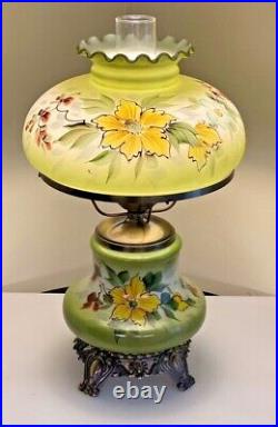 VTG Gone With the Wind 18 Hurricane Parlor 3-way Floral Table Lamp Hand Painted