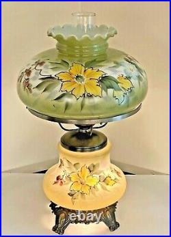 VTG Gone With the Wind 18 Hurricane Parlor 3-way Floral Table Lamp Hand Painted