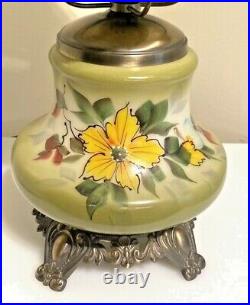 VTG Gone With the Wind 18 Hurricane Parlor 3-way Floral Table Lamp Hand Painted