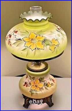 VTG Gone With the Wind 18 Hurricane Parlor 3-way Floral Table Lamp Hand Painted