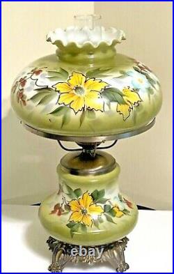 VTG Gone With the Wind 18 Hurricane Parlor 3-way Floral Table Lamp Hand Painted