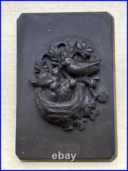VTG Gutta Percha Plaque Birds Nest Hand Carved Victorian Belt/Box Part Antique