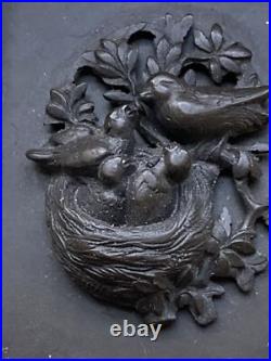 VTG Gutta Percha Plaque Birds Nest Hand Carved Victorian Belt/Box Part Antique
