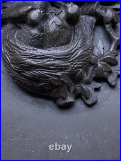 VTG Gutta Percha Plaque Birds Nest Hand Carved Victorian Belt/Box Part Antique