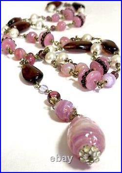 VTG LOUIS ROUSSELET Baroque Glass & Faux Pearl SAUTOIR NECKLACE Paris, France