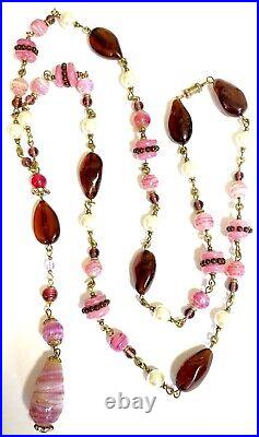 VTG LOUIS ROUSSELET Baroque Glass & Faux Pearl SAUTOIR NECKLACE Paris, France