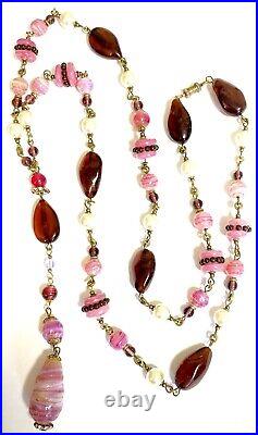 VTG LOUIS ROUSSELET Baroque Glass and Faux Pearl SAUTOIR NECKLACE Paris France