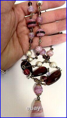 VTG LOUIS ROUSSELET Baroque Glass and Faux Pearl SAUTOIR NECKLACE Paris France