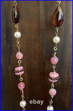 VTG LOUIS ROUSSELET Baroque Glass and Faux Pearl SAUTOIR NECKLACE Paris France